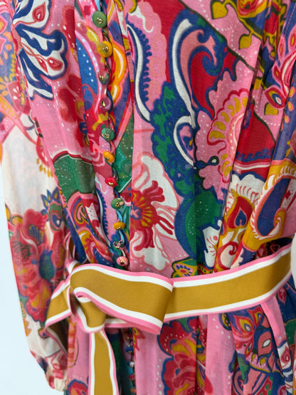 Zimmerman Multicolor Paisley Long Sleeve Button Knee-Length Dress NWT
