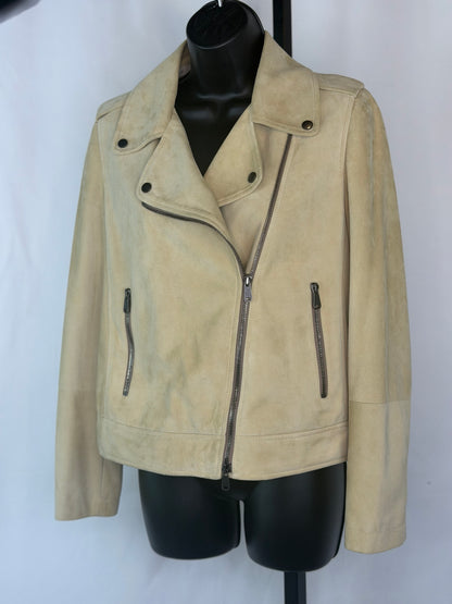 Brunello Cucinelli Camel Suede Moto Zip Up Jacket