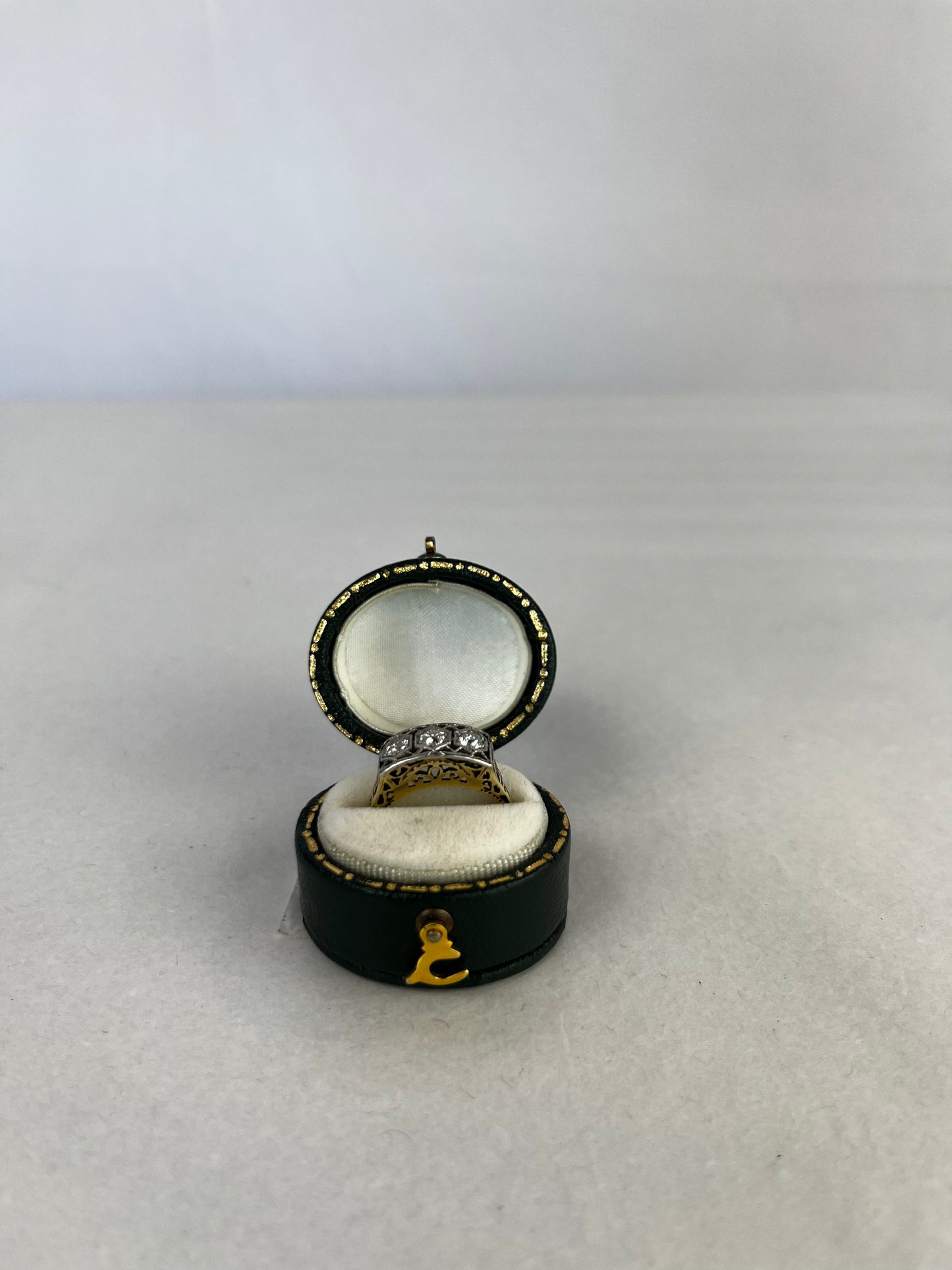 COMES WITH BOX Three Diamond Vintage Engagement Ring Set in Gold