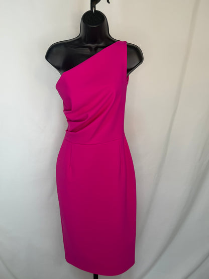 Chiara Boni Hot Pink "Angelina" One Shoulder Side Ruching Midi Dress NWT