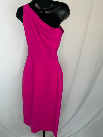 Chiara Boni Hot Pink "Angelina" One Shoulder Side Ruching Midi Dress NWT