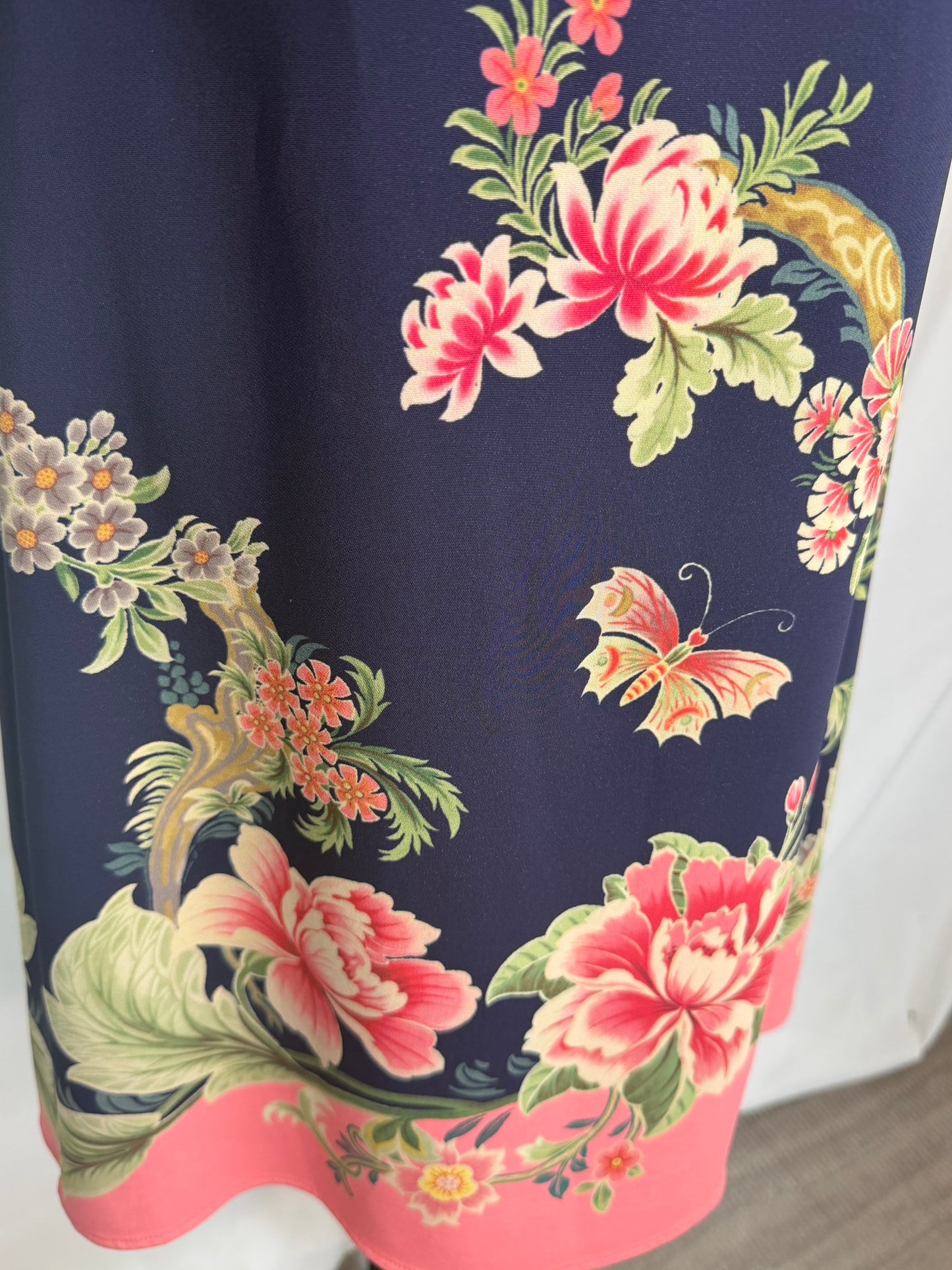 Etro Pink & Navy Floral Long Sleeve Midi Dress