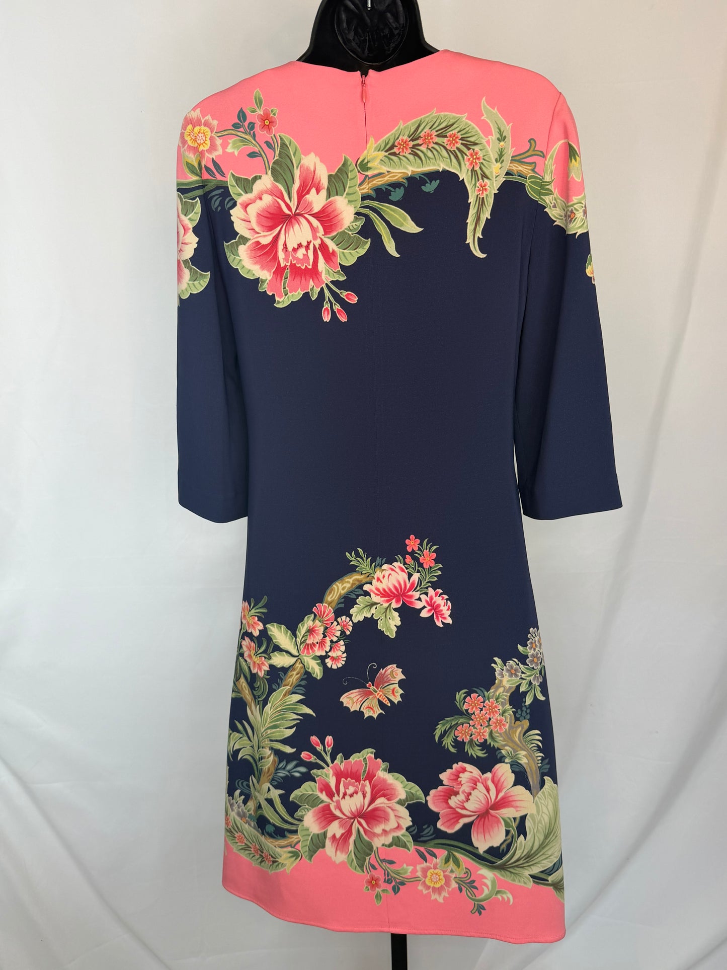 Etro Pink & Navy Floral Long Sleeve Midi Dress