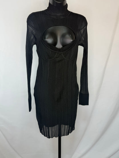 Herve Leger Black Mesh Long Sleeve Midi Dress w Cut Out Design NWT