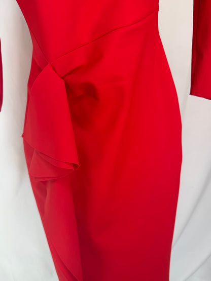 Chiara Boni Red Square Neck 3/4 Sleeve Side Bow Tie Knee-Length Dress