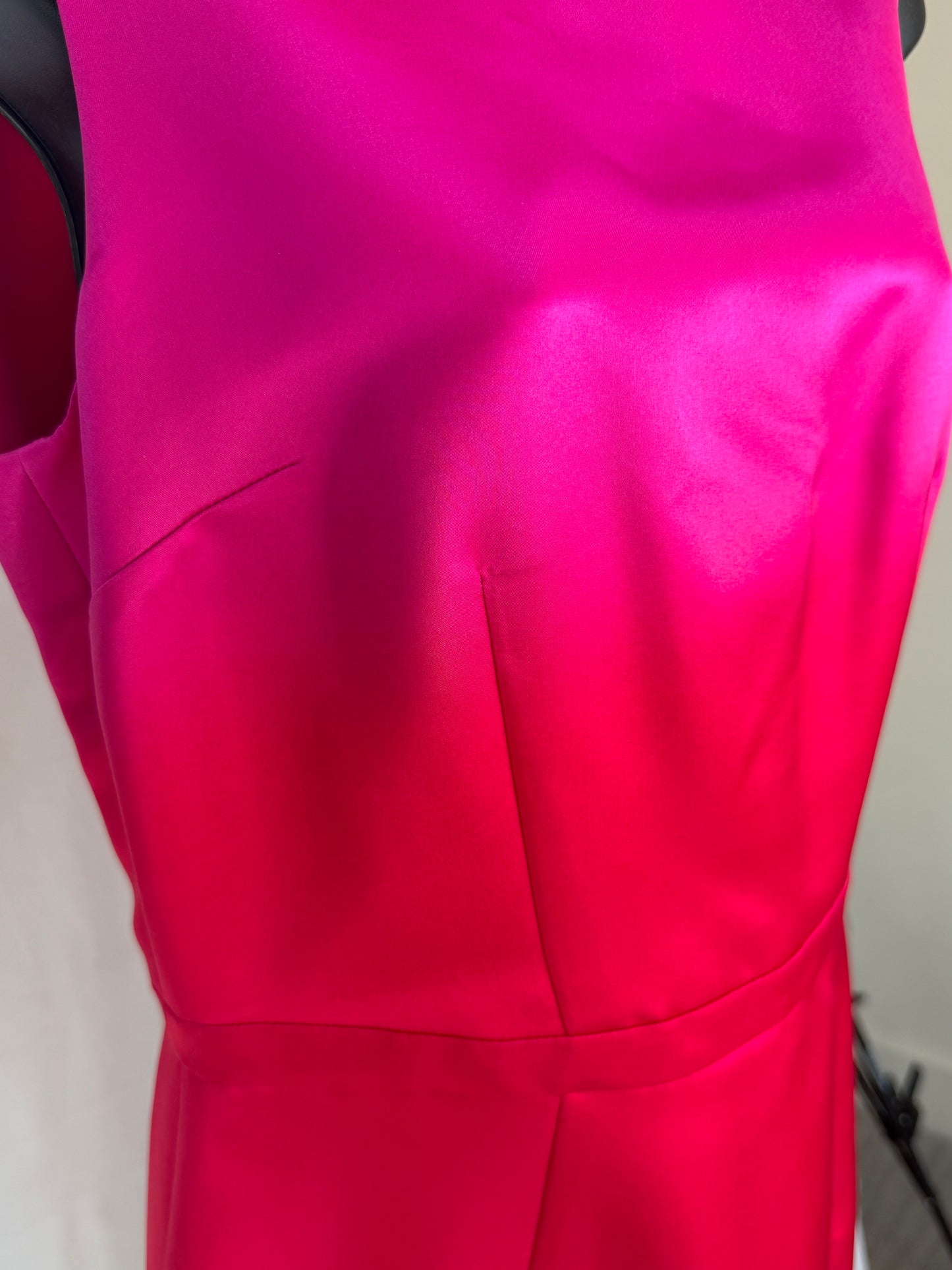 Burberry Hot Pink Satin High Neck Sleeveless Knee-length Dress