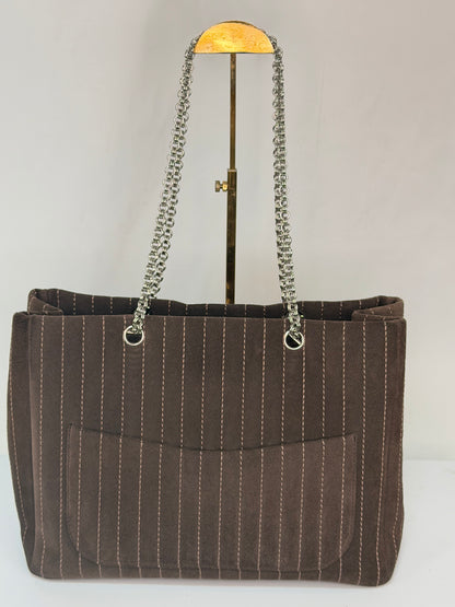 Chanel Brown Suede Mademoiselle Ligne Vertical Shopper Tote