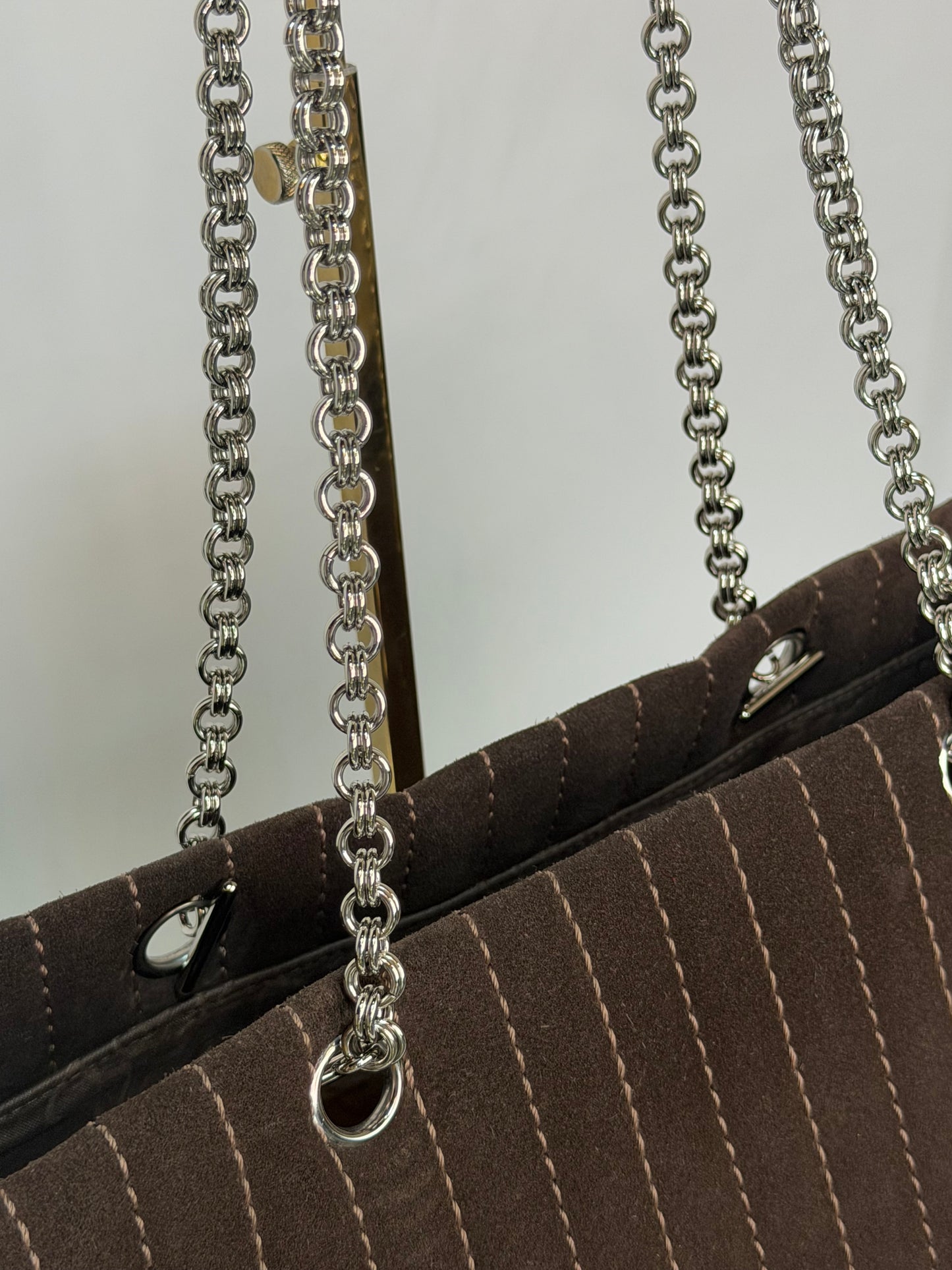 Chanel Brown Suede Mademoiselle Ligne Vertical Shopper Tote