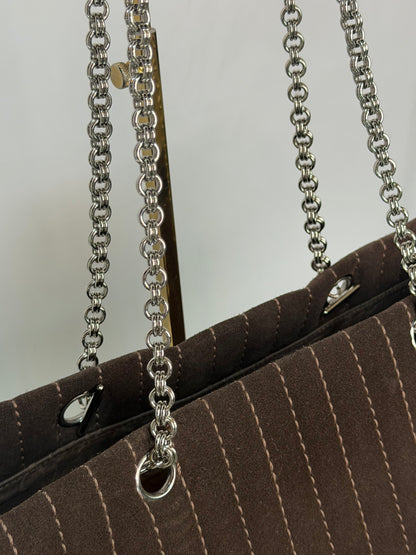 Chanel Brown Suede Mademoiselle Ligne Vertical Shopper Tote