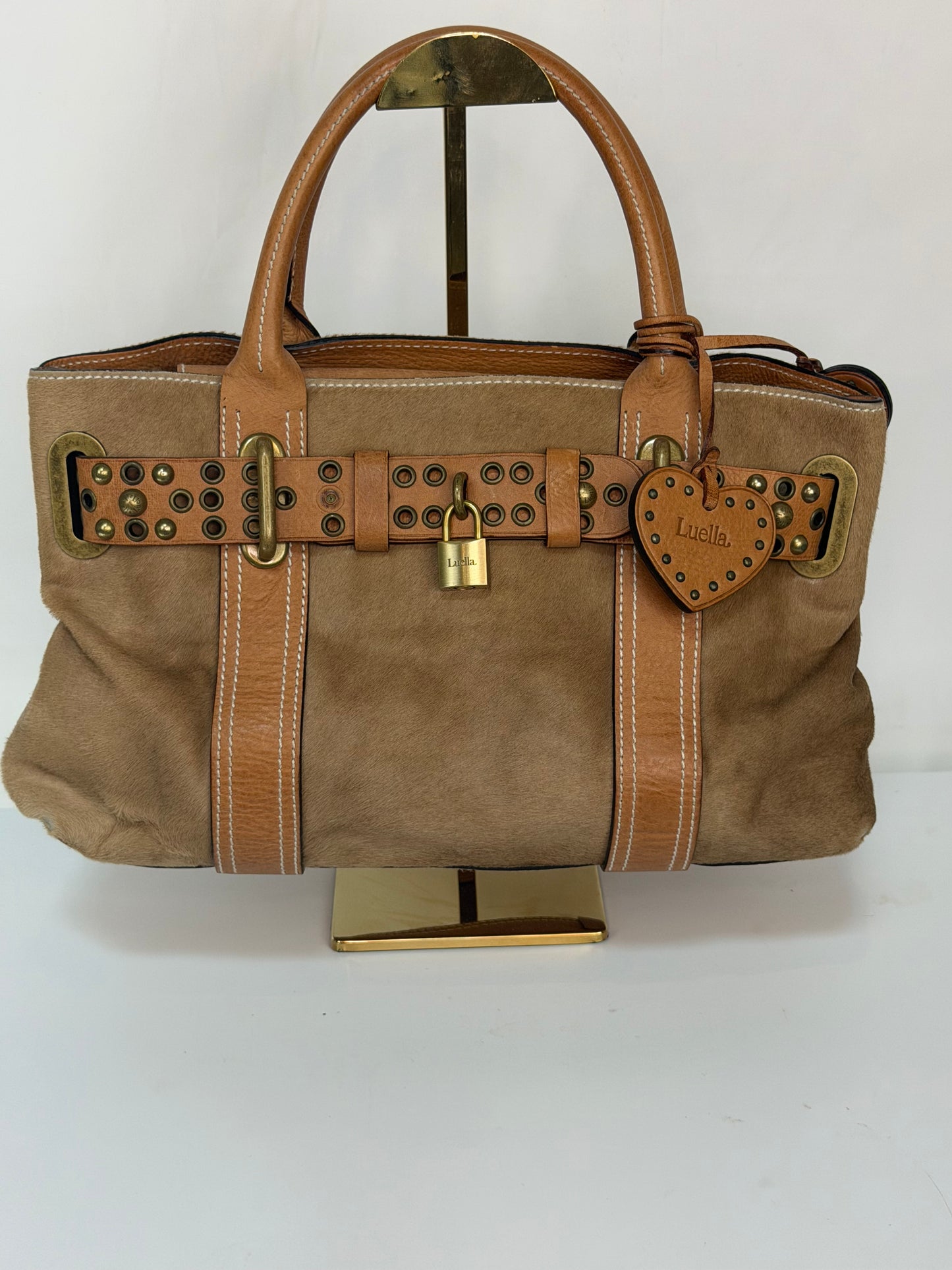Luella Camel & Tan Leather & Ponyhair Top Handle Bag