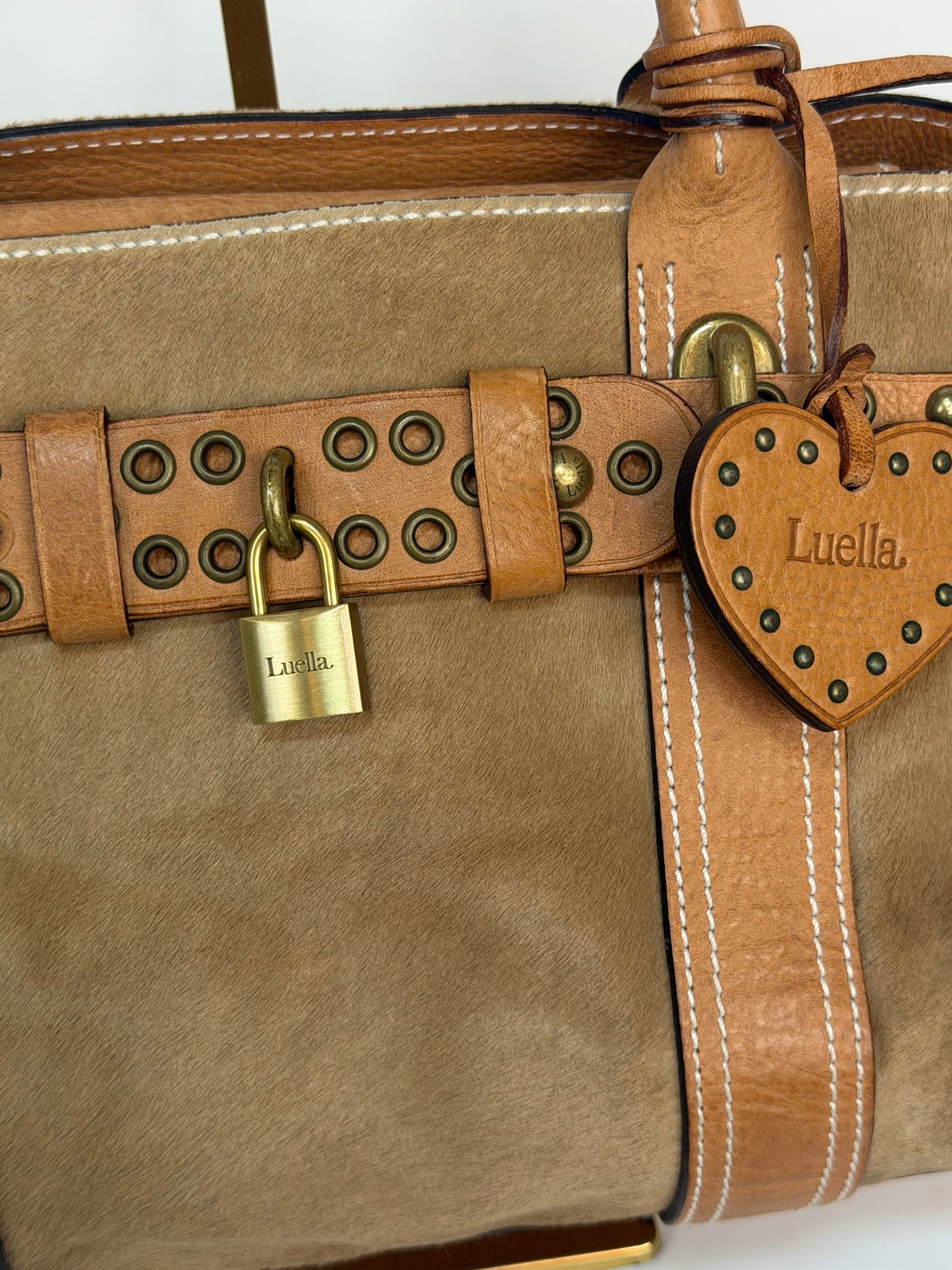 Luella Camel & Tan Leather & Ponyhair Top Handle Bag
