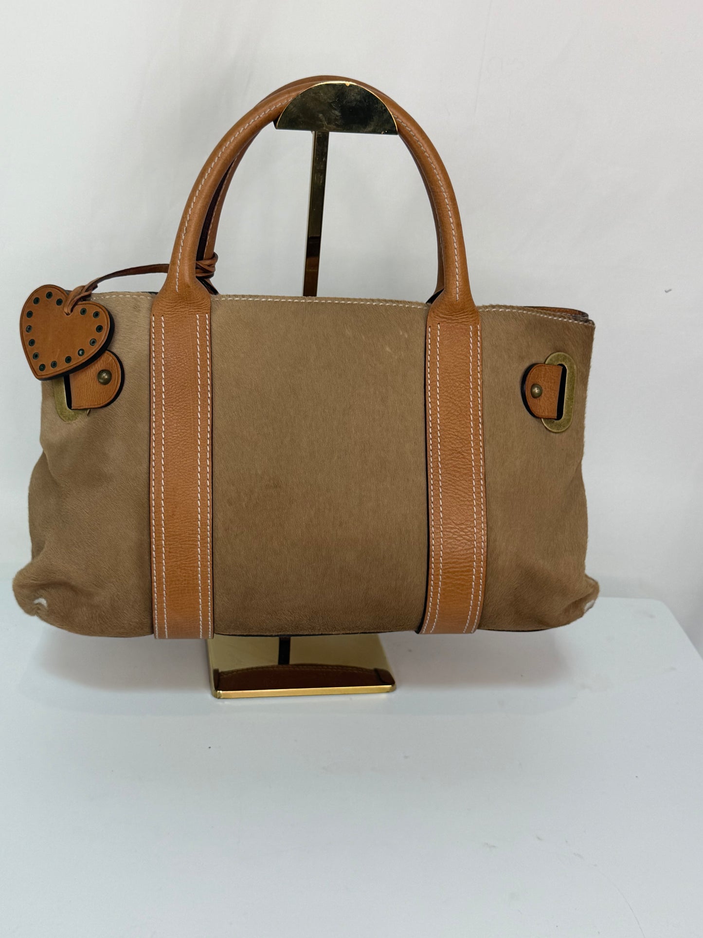 Luella Camel & Tan Leather & Ponyhair Top Handle Bag