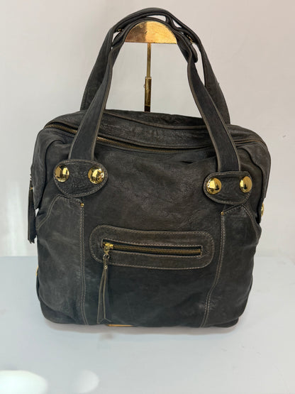 Gustto Dark Green/Grey Slouchy Shoulder Bag w/ Gold Hardware