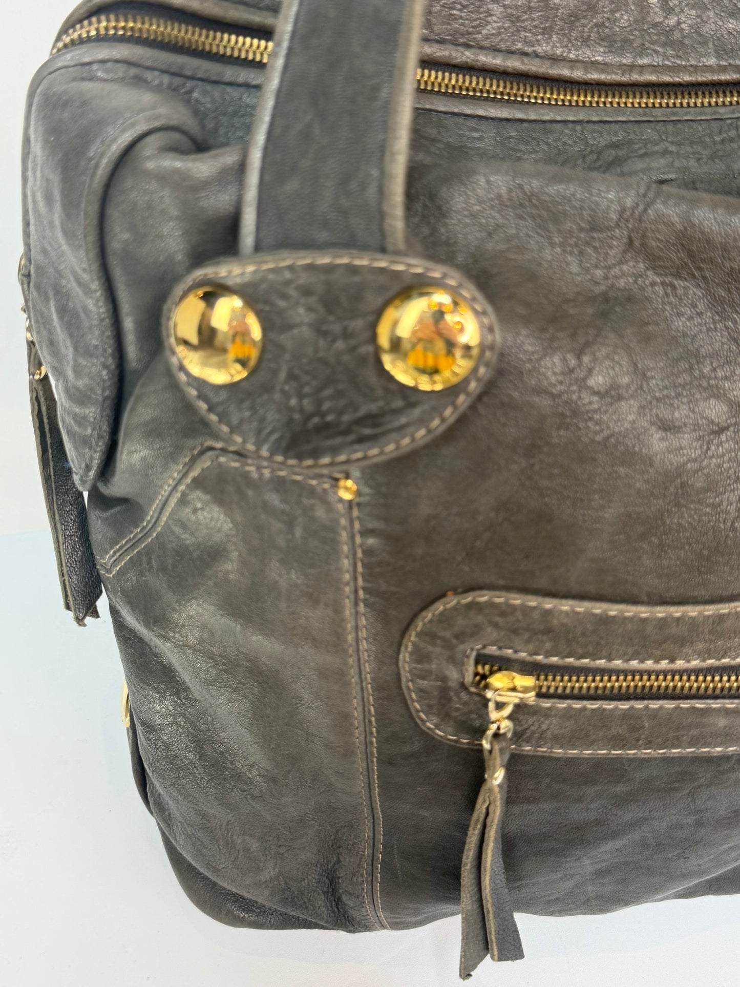 Gustto Dark Green/Grey Slouchy Shoulder Bag w/ Gold Hardware