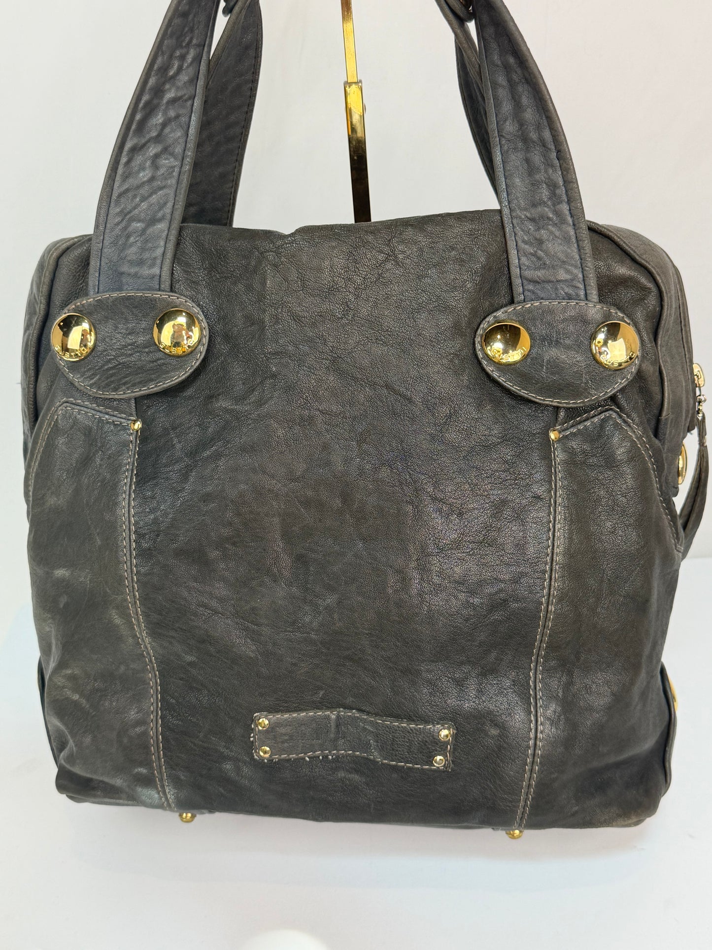 Gustto Dark Green/Grey Slouchy Shoulder Bag w/ Gold Hardware