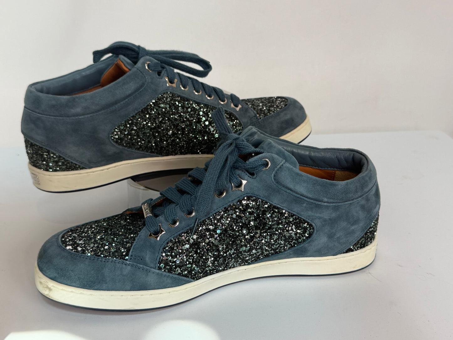 Jimmy Choo Blue Suede & Sparkle Sneakers