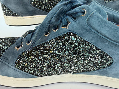 Jimmy Choo Blue Suede & Sparkle Sneakers
