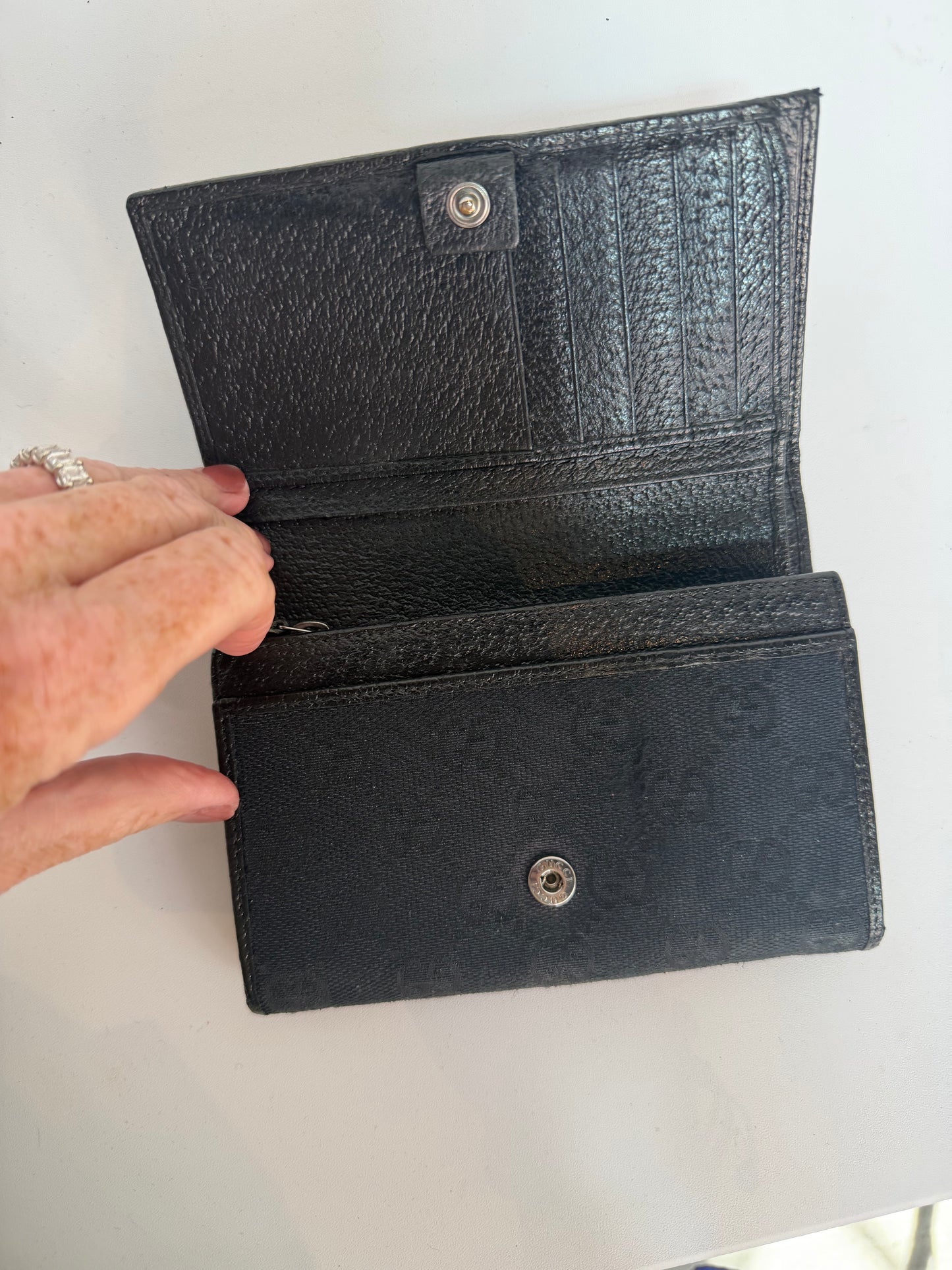 Gucci Black Monogram Trifold Wallet