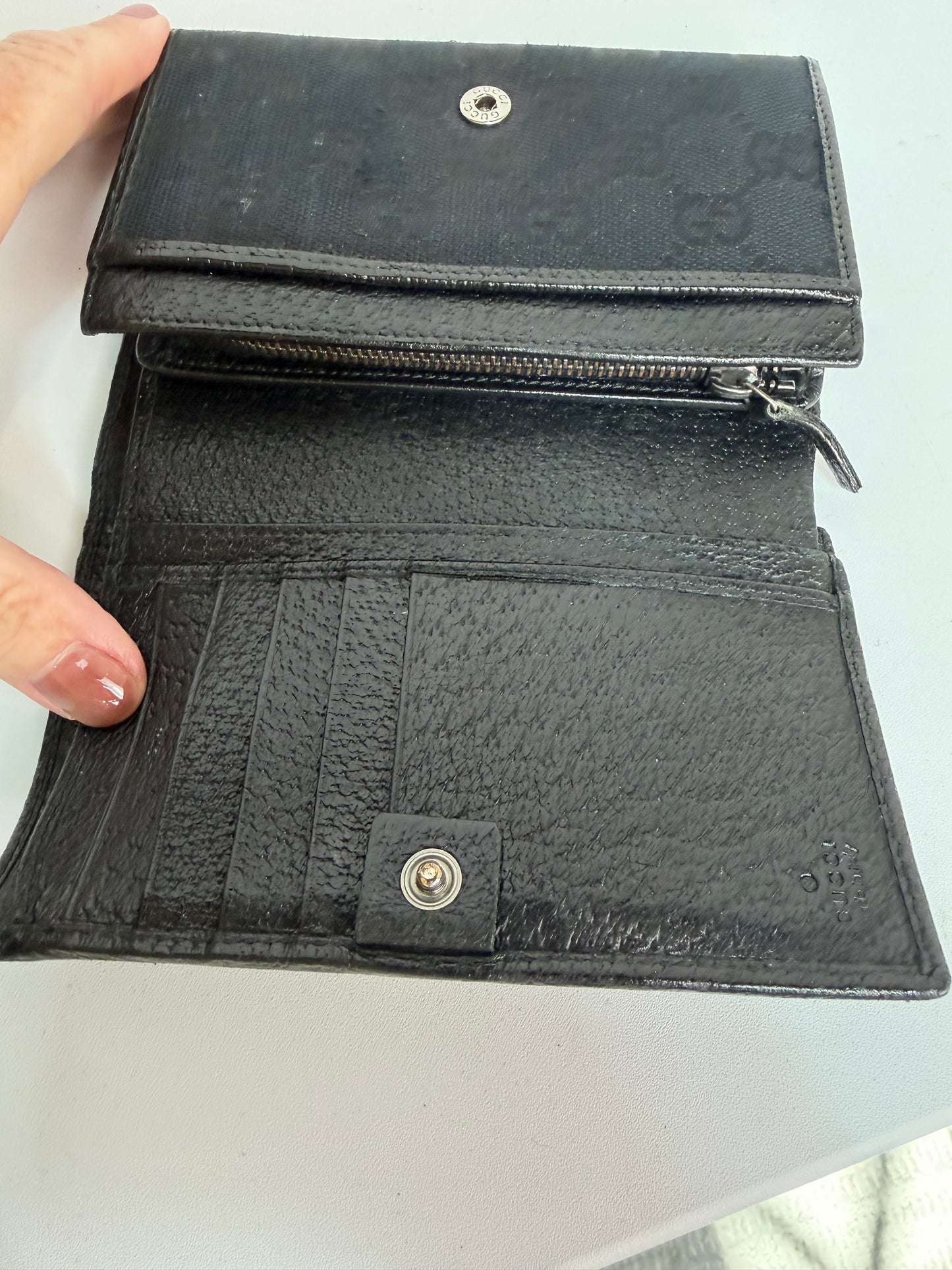 Gucci Black Monogram Trifold Wallet