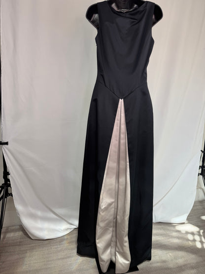 Black V-Neck Gown w/ Off-White Train in Back