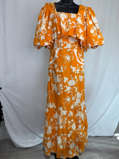 Johanna Ortiz Orange & Cream Floral Print Maxi Dress