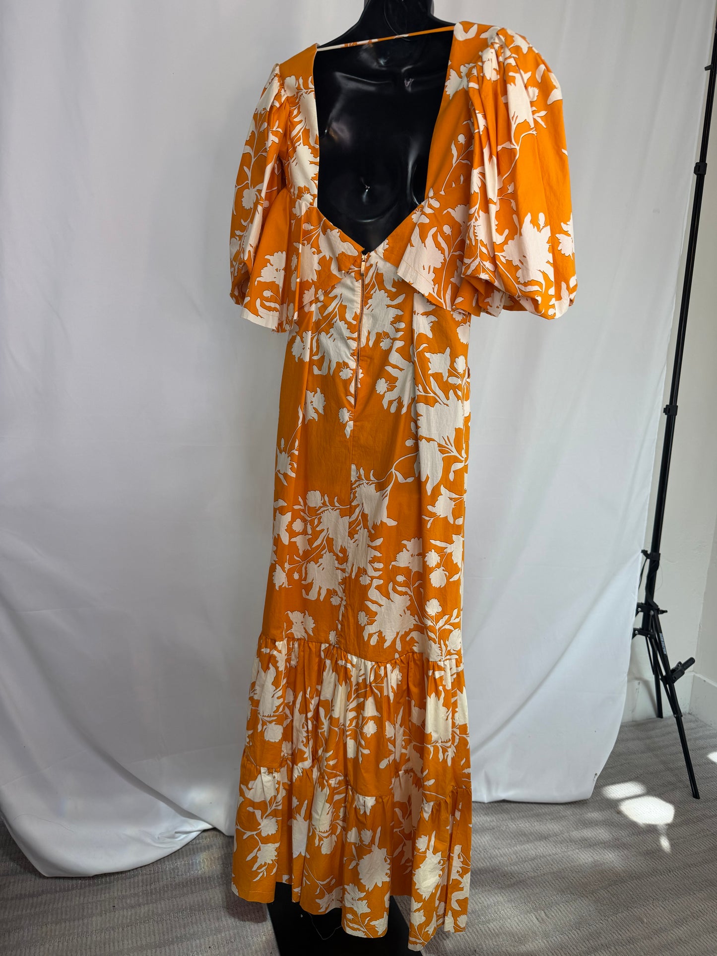 Johanna Ortiz Orange & Cream Floral Print Maxi Dress