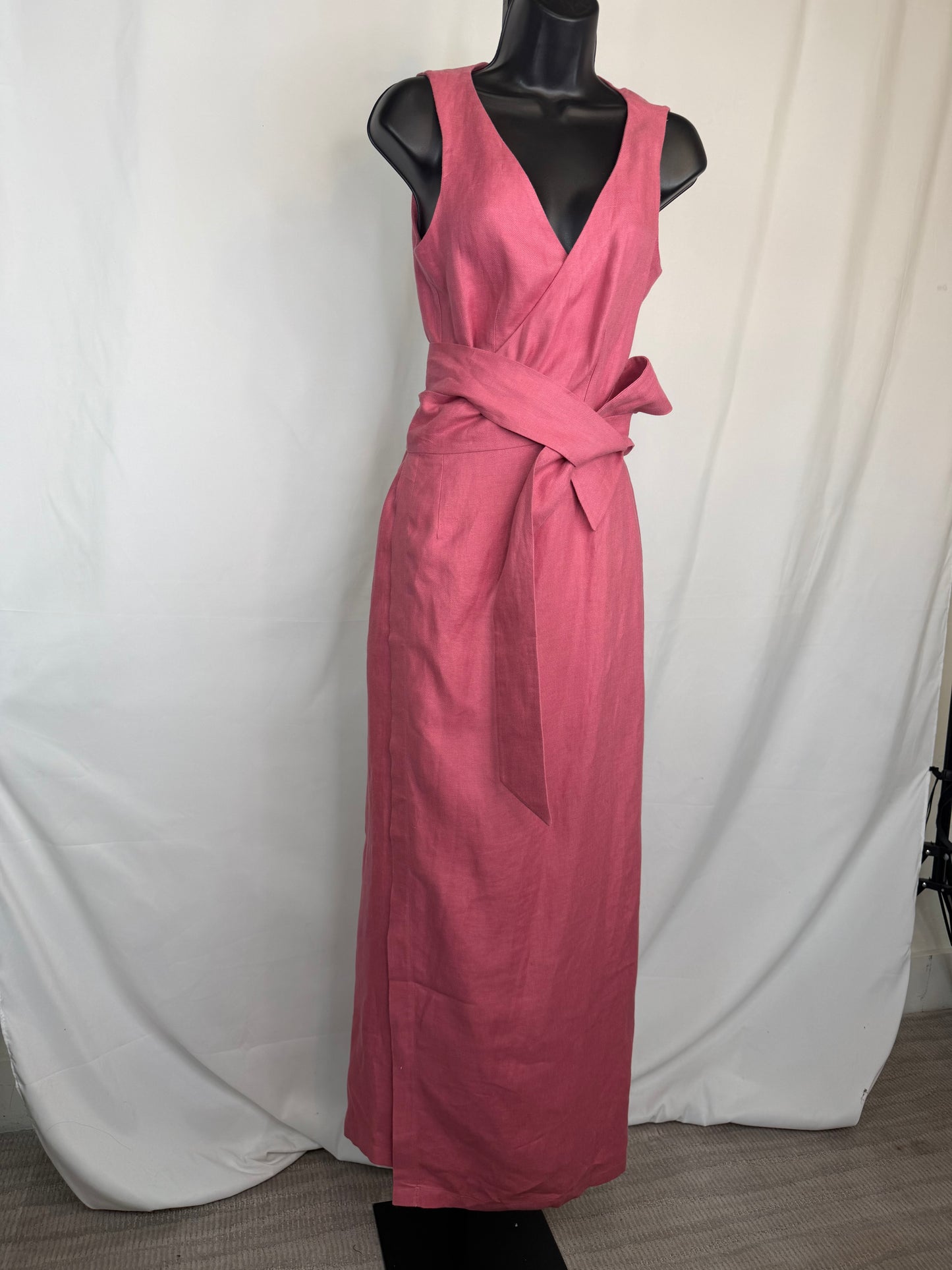 Giuliva Heritage Linen Pink Sleeveless Wrap Maxi Dress