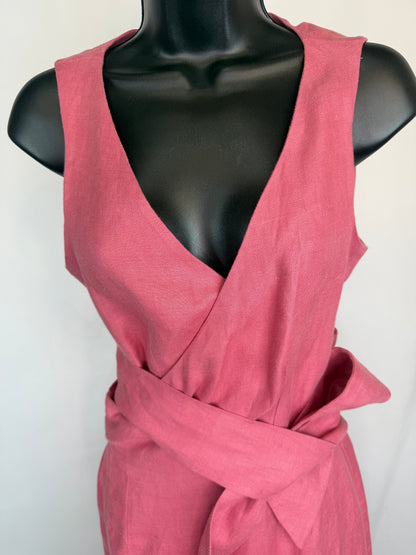 Giuliva Heritage Linen Pink Sleeveless Wrap Maxi Dress