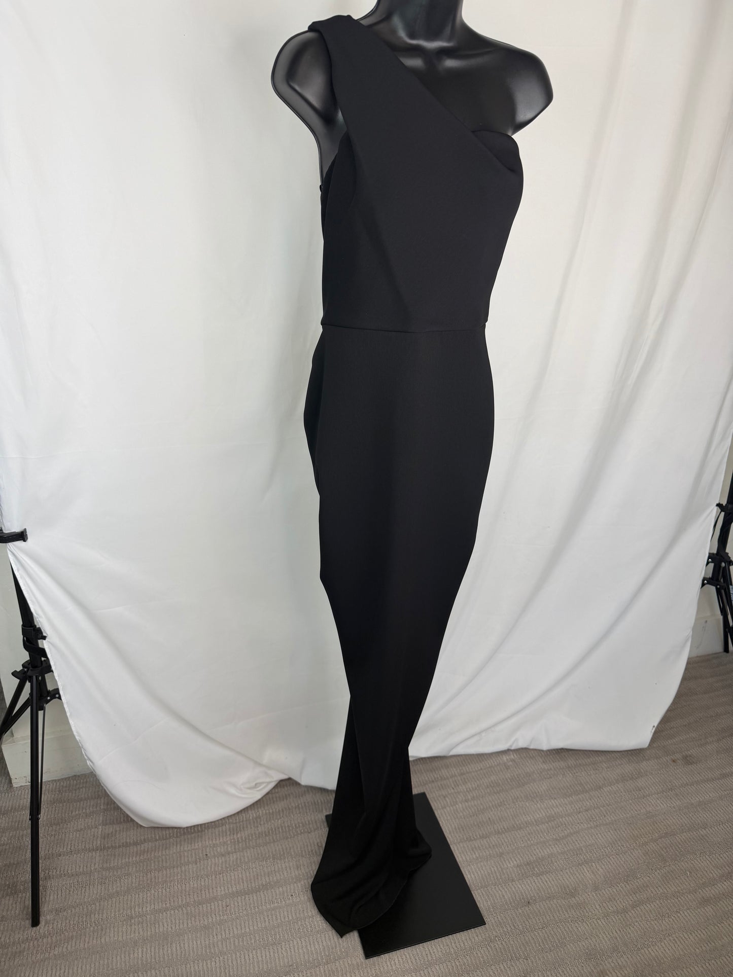 Mariel Black One Shoulder Drape Neck Full-Length Dress