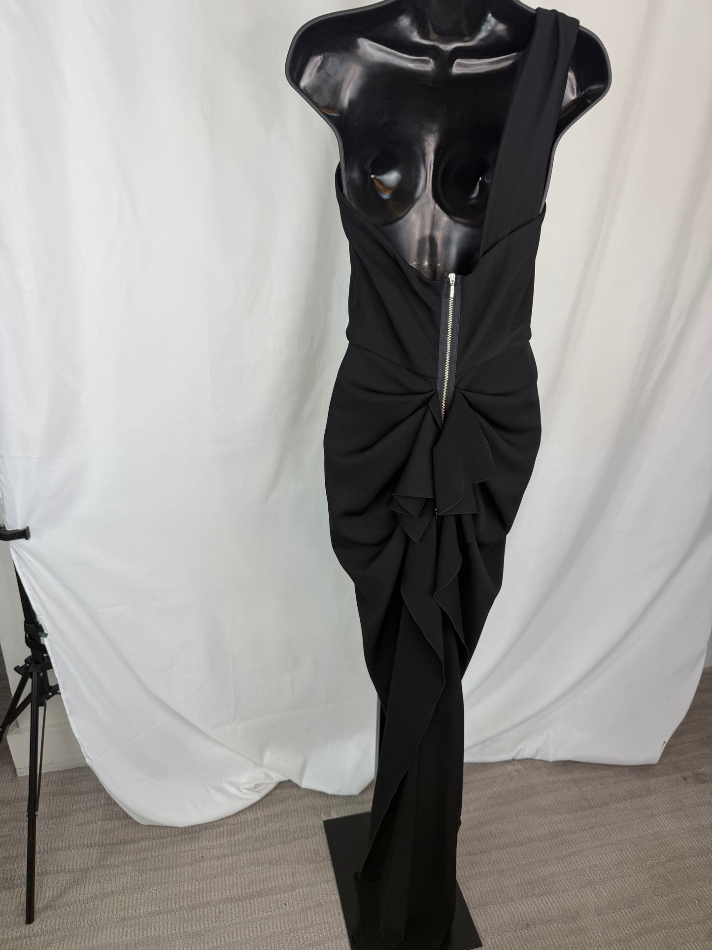 Mariel Black One Shoulder Drape Neck Full-Length Dress