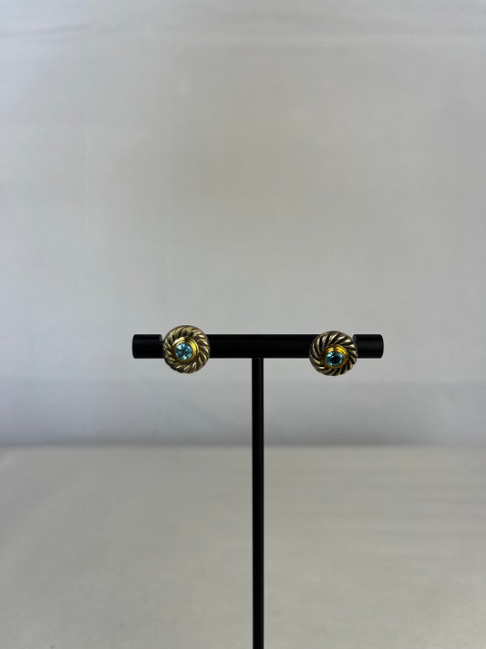David Yurman Blue Topaz, 14k Gold, & Sterling Silver Earrings