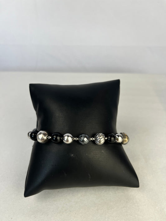 David Yurman Sterling Silver Black Onyx & Hematite Bead Bracelet