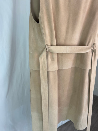 The Row Calfskin Suede Beige Open Face Full-Length Vest w Waist Tie