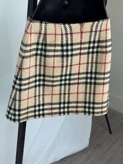 Burberry Wool Beige Black Red Check Mini Skirt