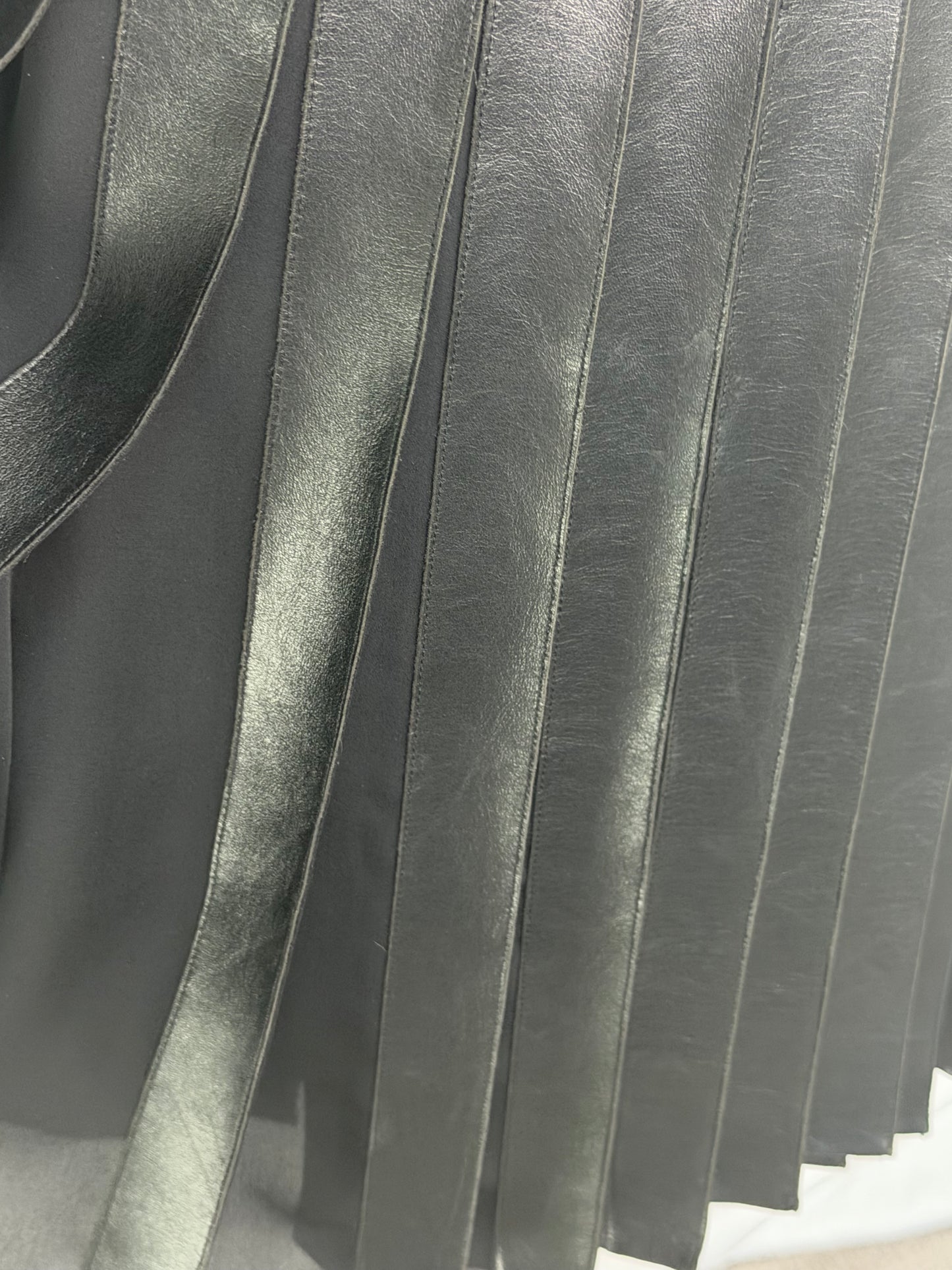 Ralph Lauren Collection Black Leather Pleated Midi Skirt w/ Size Buckle Details