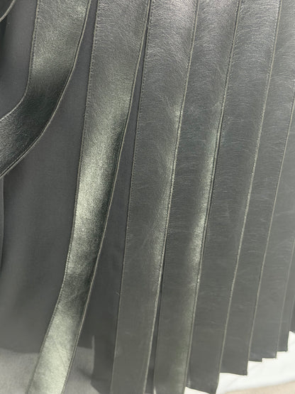 Ralph Lauren Collection Black Leather Pleated Midi Skirt w/ Size Buckle Details