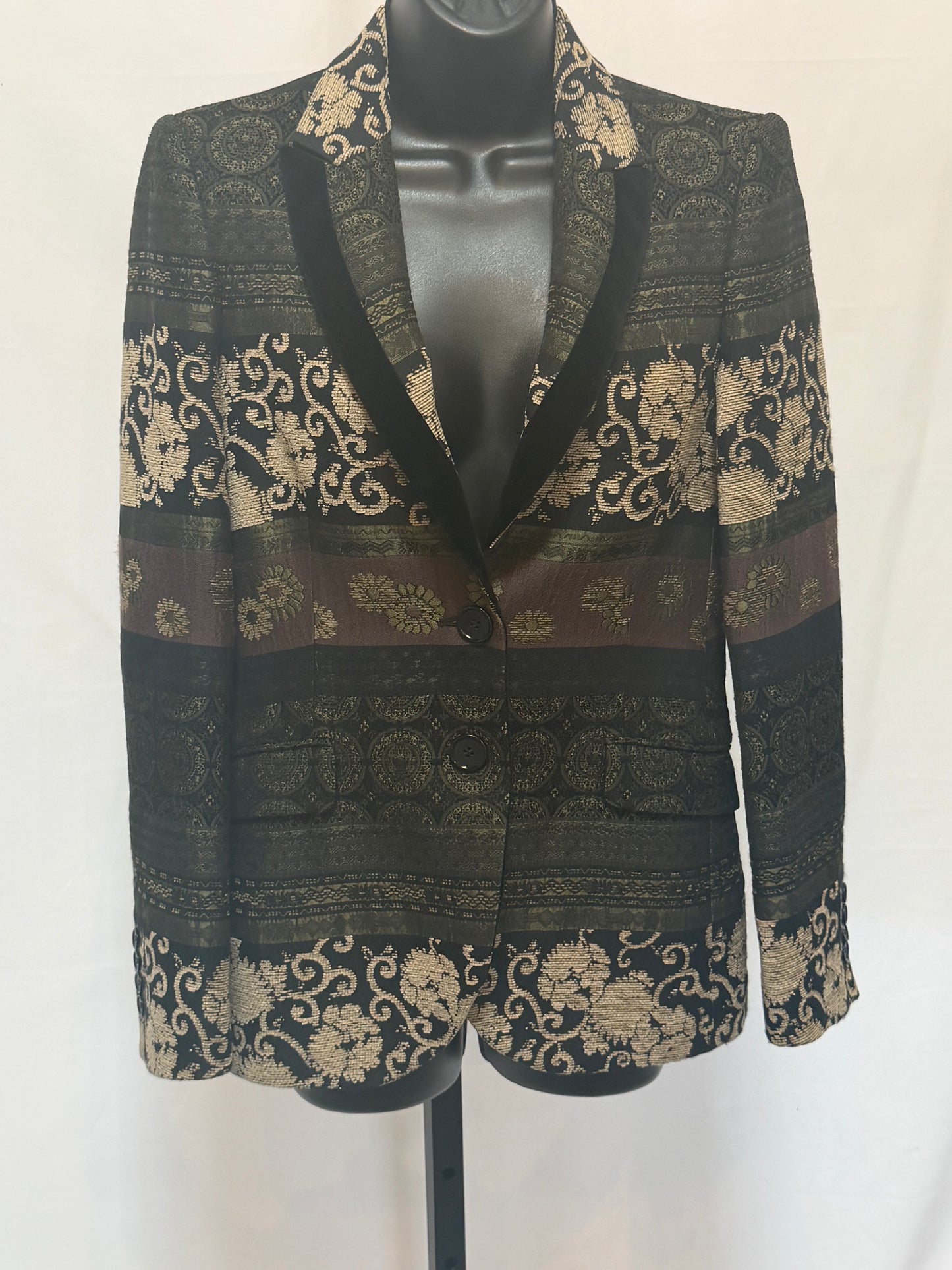 Etro Green Beige Maroon Paisley Printed Single Button Blazer