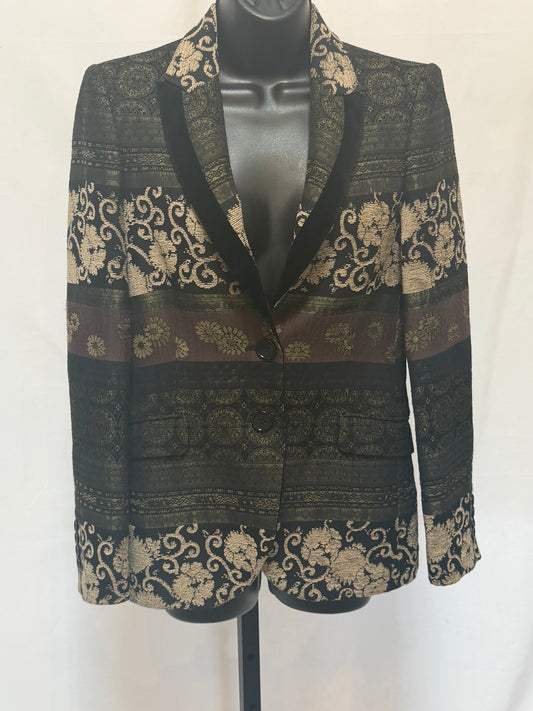Etro Green Beige Maroon Paisley Printed Single Button Blazer