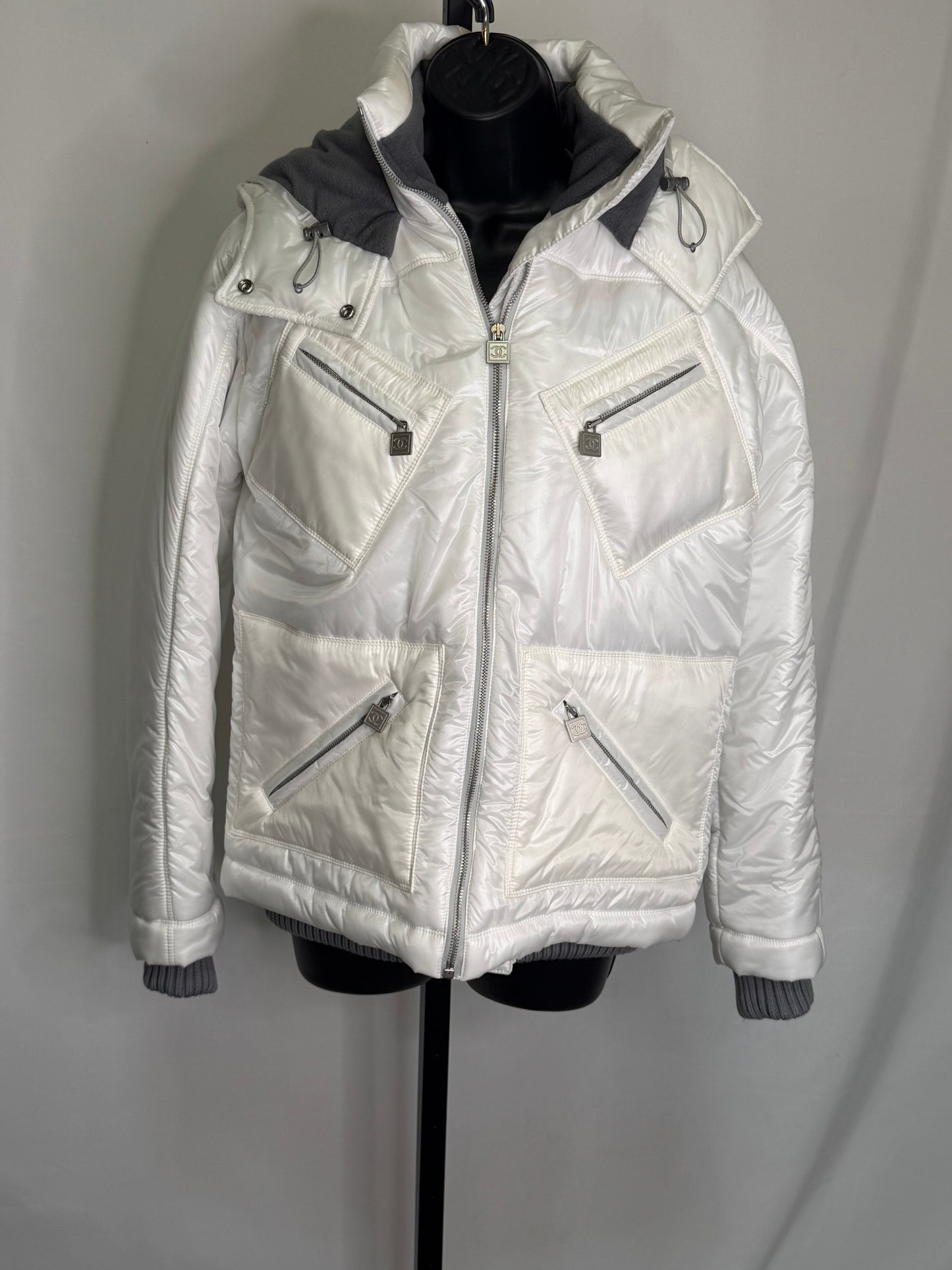 Chanel Pearl White Multi Zip Ski Puffer Jacket