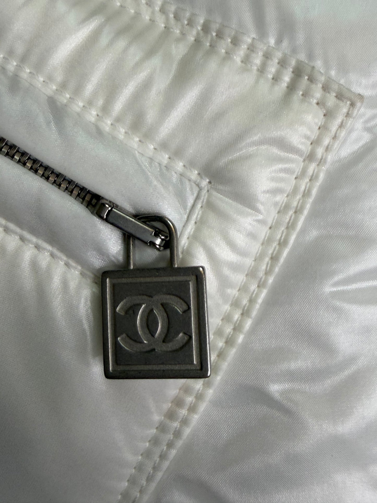 Chanel Pearl White Multi Zip Ski Puffer Jacket