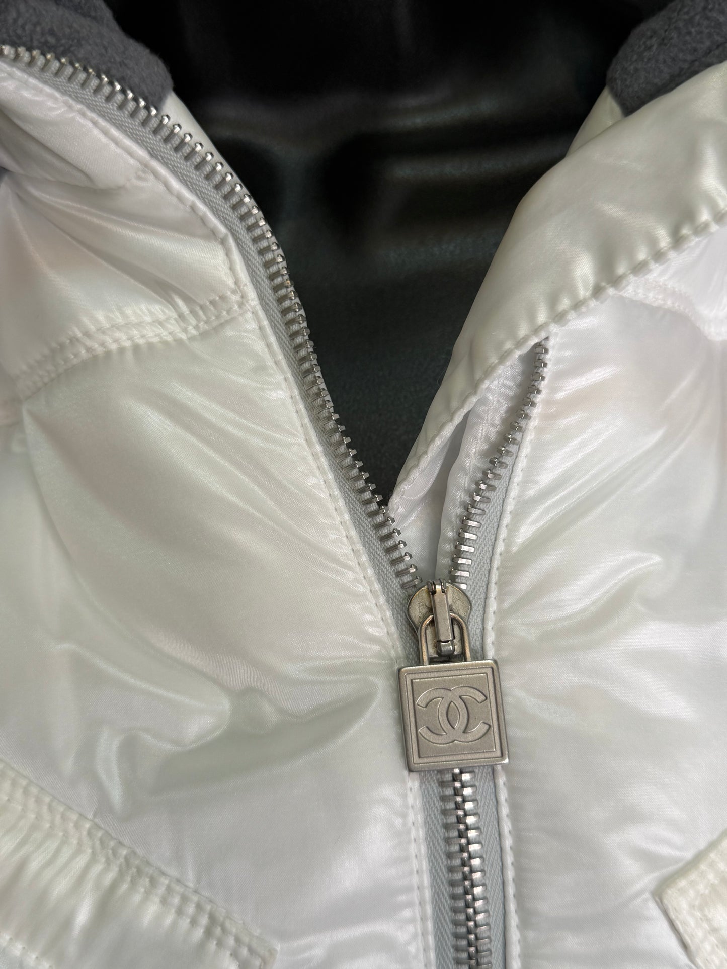 Chanel Pearl White Multi Zip Ski Puffer Jacket