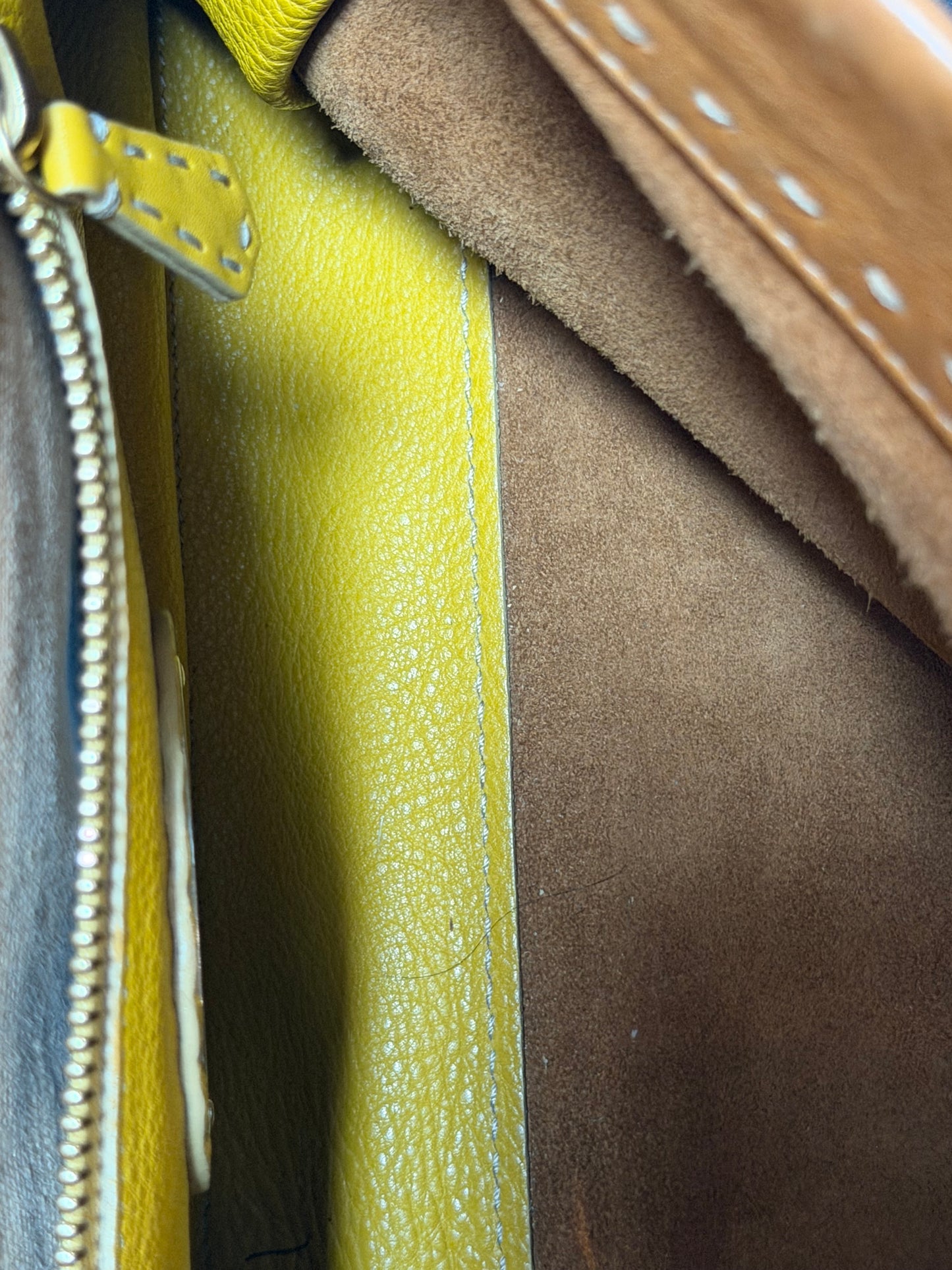 Fendi Leather Camel Mustard Strap Peekaboo Twist Lock Tote Bag
