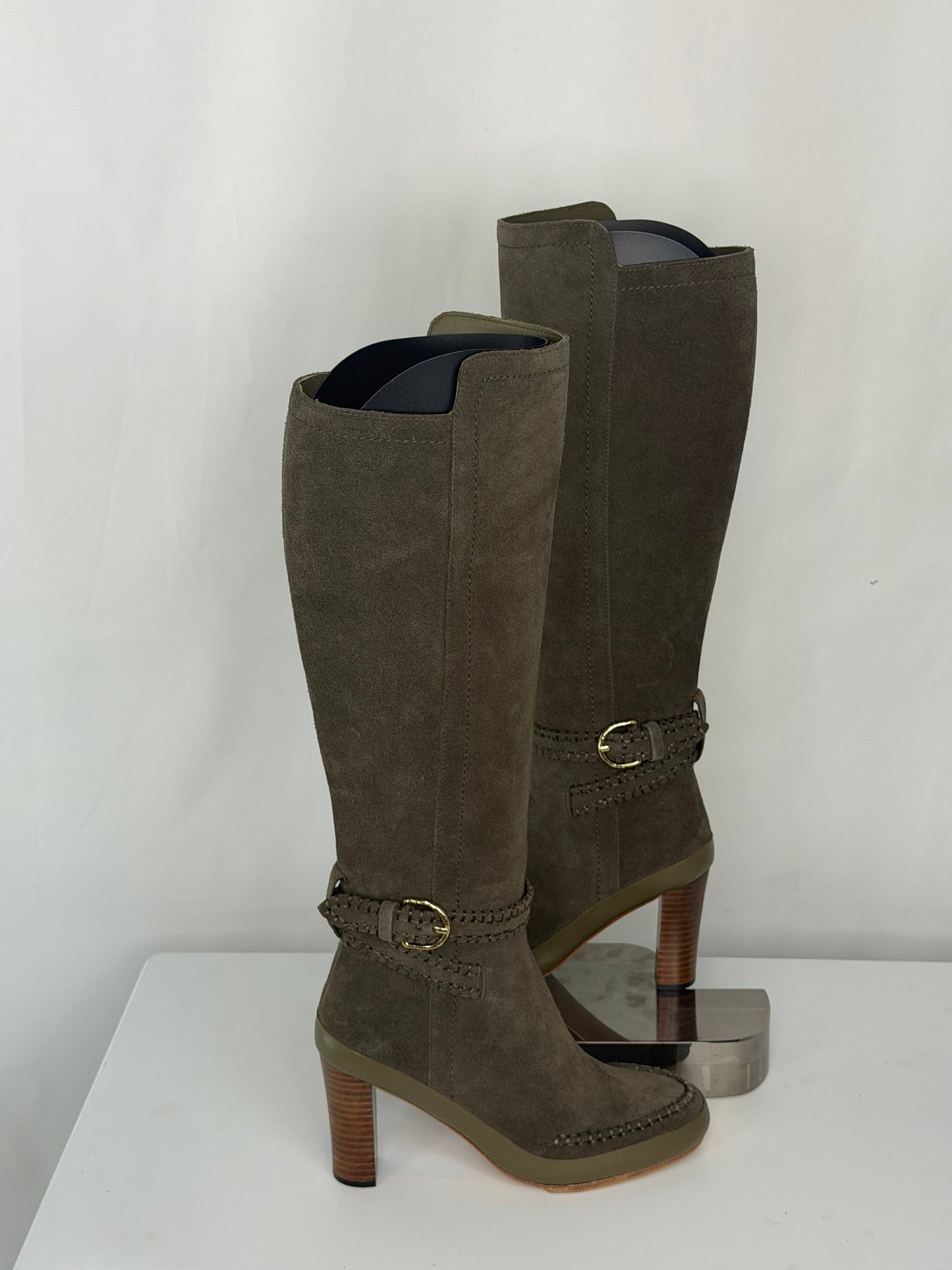Ulla Johnson Dark Brown/Taupe Suede Knee High Heeled Boots