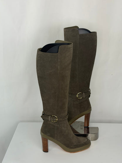 Ulla Johnson Dark Brown/Taupe Suede Knee High Heeled Boots