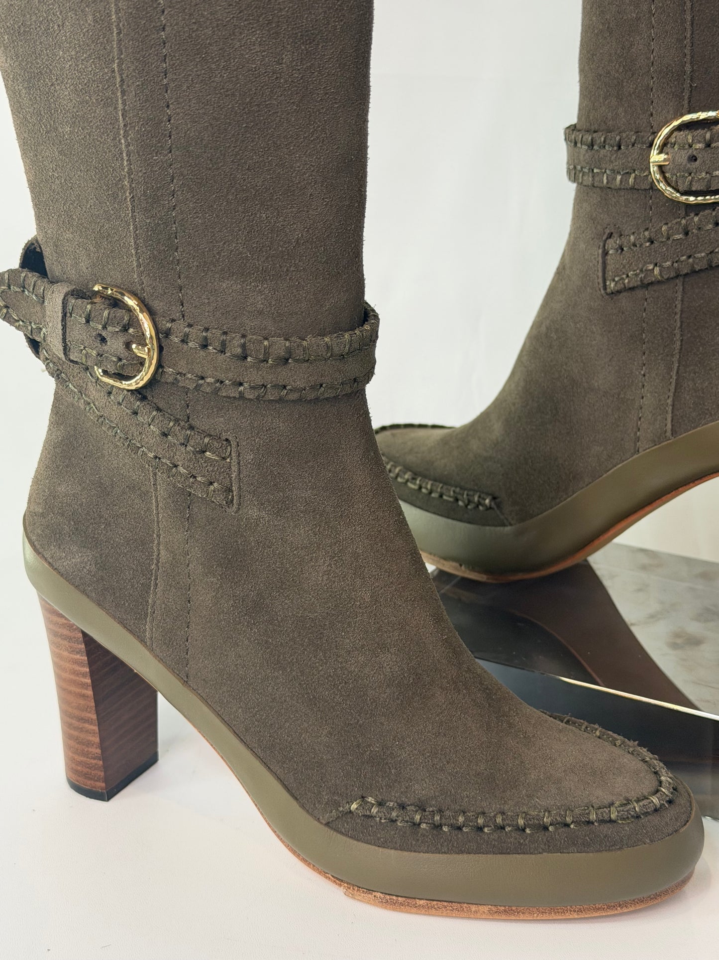 Ulla Johnson Dark Brown/Taupe Suede Knee High Heeled Boots