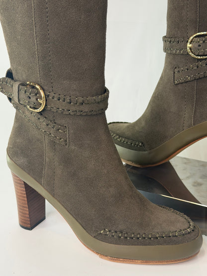 Ulla Johnson Dark Brown/Taupe Suede Knee High Heeled Boots