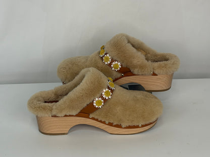 Fabrizio Viti Beige Shearling Daisy Clogs w Wood Base