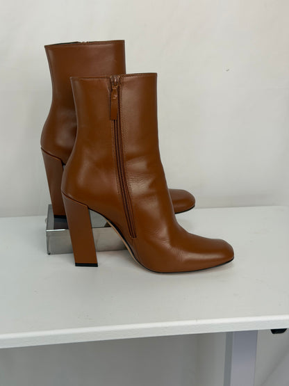 Victoria Beckham Brown Leather Square Toe Mid Calf Triangle Heel Boots