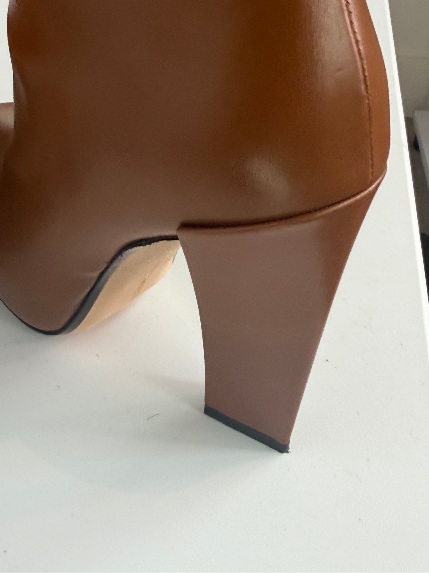 Victoria Beckham Brown Leather Square Toe Mid Calf Triangle Heel Boots