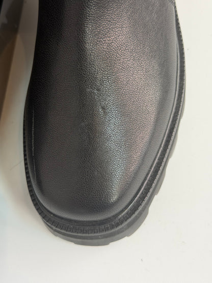 Jimmy Choo Black Leather Mid-Calf Combat Boots w Side Zip